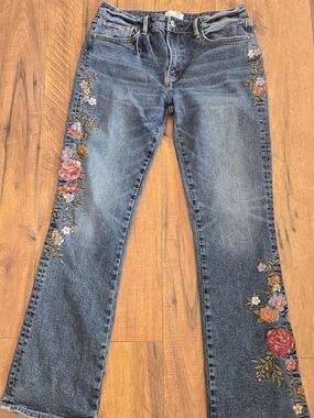 DRIFTWOOD Medium Wash Blue Stretch Embroidered Floral Slim Bootcut
